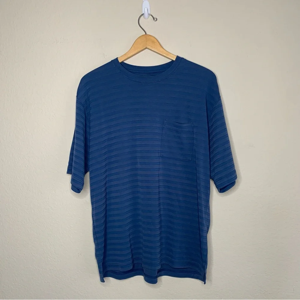 The North Face Blue Striped Modal Blend Short Sleeve Men’s Size Large Pocket Tee